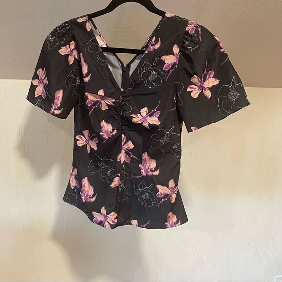 Revolve Club Monaco Ruched Front Woven Floral Print Top - Picture 6 of 11